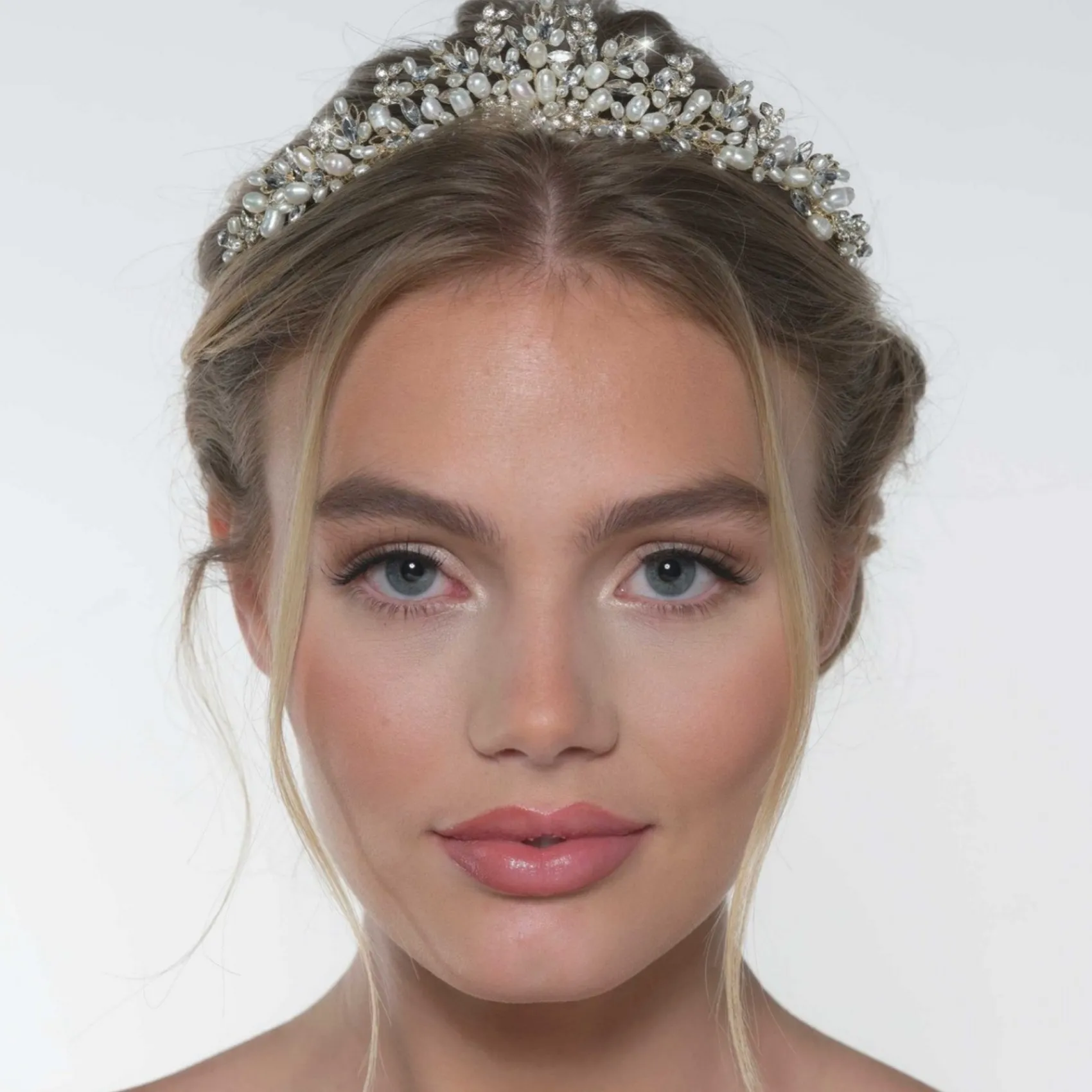 Poirier Akaziengold Kristall Blätter und Süßwasserperlen Tiara* Perlen-haarschmuck | Gold-haar-accessoires