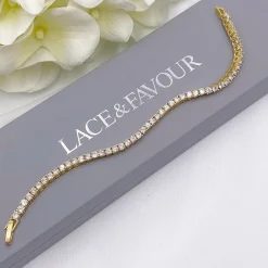 Lace & Favour Alanna Simple Cubic Zirkonia Tennisarmband (Gold)* Goldener Abschlussball-schmuck | Prom Armbänder