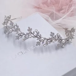 Lace & Favour Amalfi Crystal Blätter und Perle Hochzeit Stirnband* Perlen-haarschmuck | Silberne Haar-accessoires