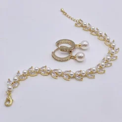 Lace & Favour Amalia Gold Cubic Zirkonia Perle Hochzeit Armband* Geschenke Für Die Braut | Perlen-hochzeitsschmuck