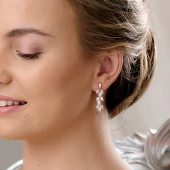 Lace & Favour Amalia Rose Gold Cubic Zirkonia und Perle Tropfen Ohrringe* Geschenke Für Brautjungfern | Geschenke Für Die Braut