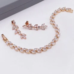 Lace & Favour Amara Rose Gold Crystal Vine of Leaves Armbänder* Geschenke Für Brautjungfern | Geschenke Für Die Braut