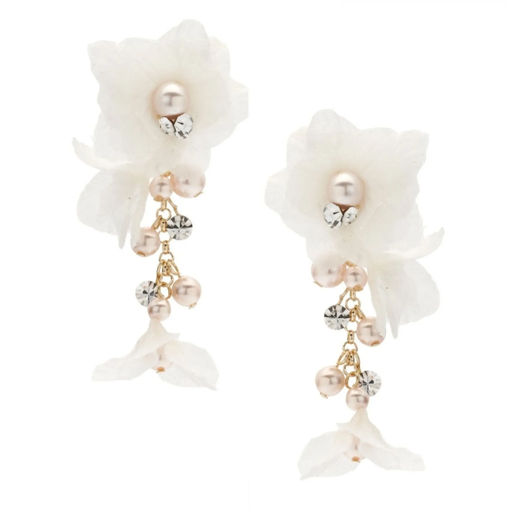Poirier Amaryllis Blush Perlen Floral Tropfen Ohrringe* Perlen-hochzeitsschmuck | Gold-hochzeitsschmuck