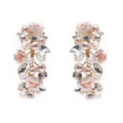 Poirier Amelia Blush Porzellanblume Goldreif-Ohrringe* Perlen-hochzeitsschmuck | Gold-hochzeitsschmuck