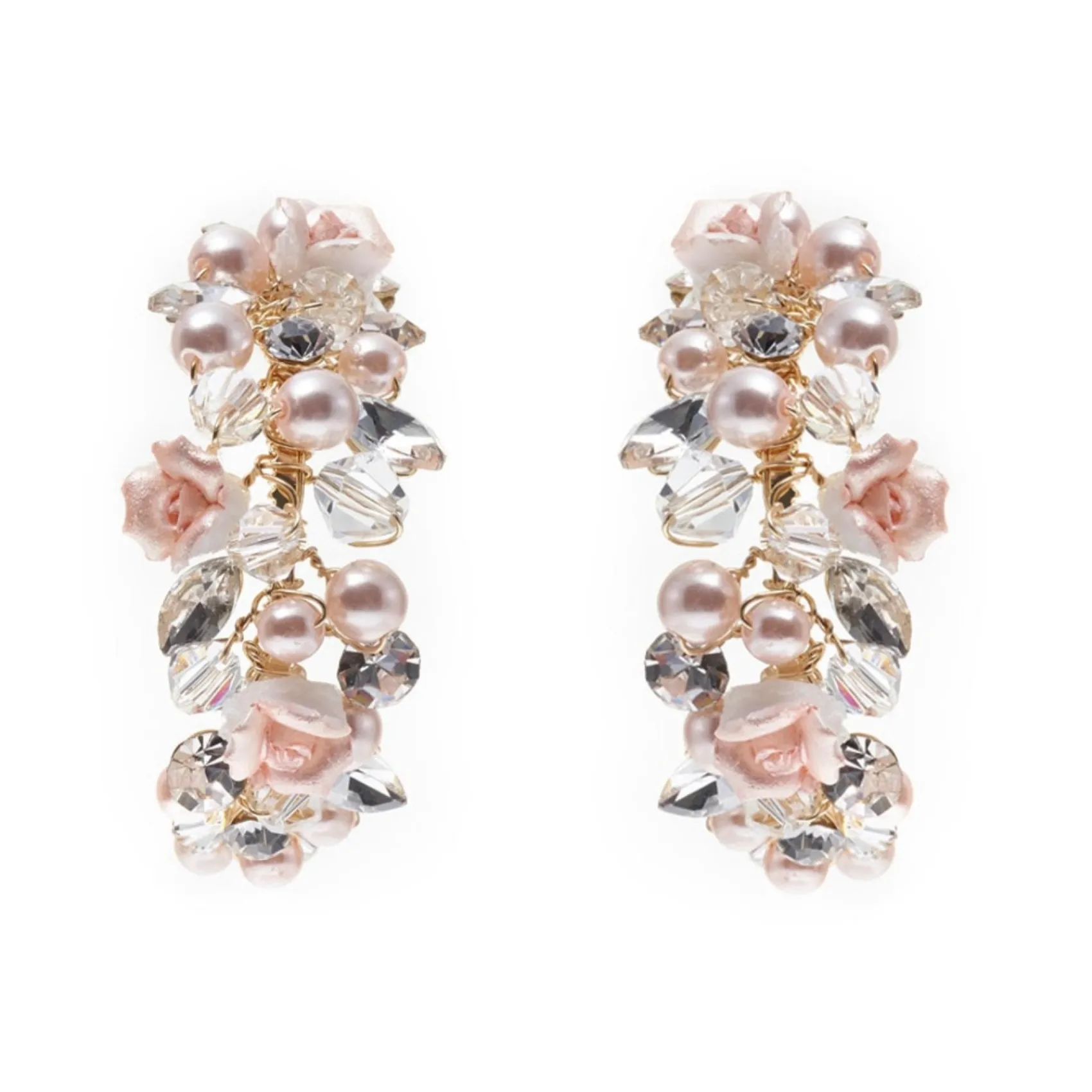 Poirier Amelia Blush Porzellanblume Goldreif-Ohrringe* Perlen-hochzeitsschmuck | Gold-hochzeitsschmuck