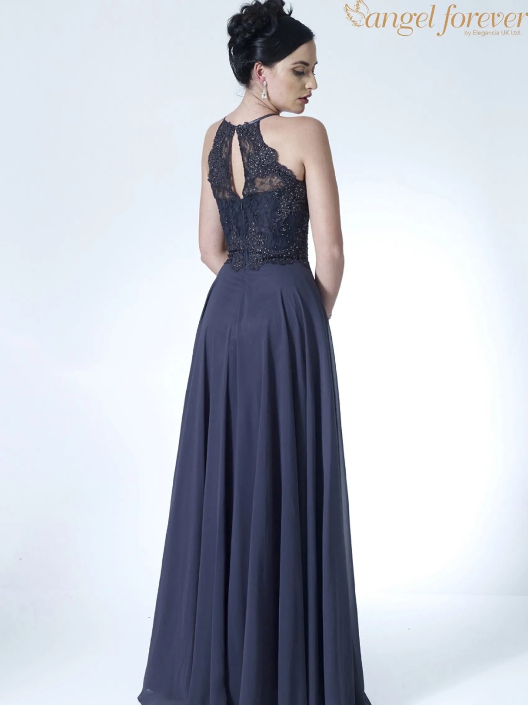Angel Forever Hochgeschlossenes Spitzenmieder A Linie Chiffon Ballkleid Charcoal* Angel Forever Ballkleider