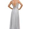Angel Forever Perlenbesetztes A-Line Chiffon-Abschlussballkleid mit Schlitz (Silber)* Angel Forever Ballkleider