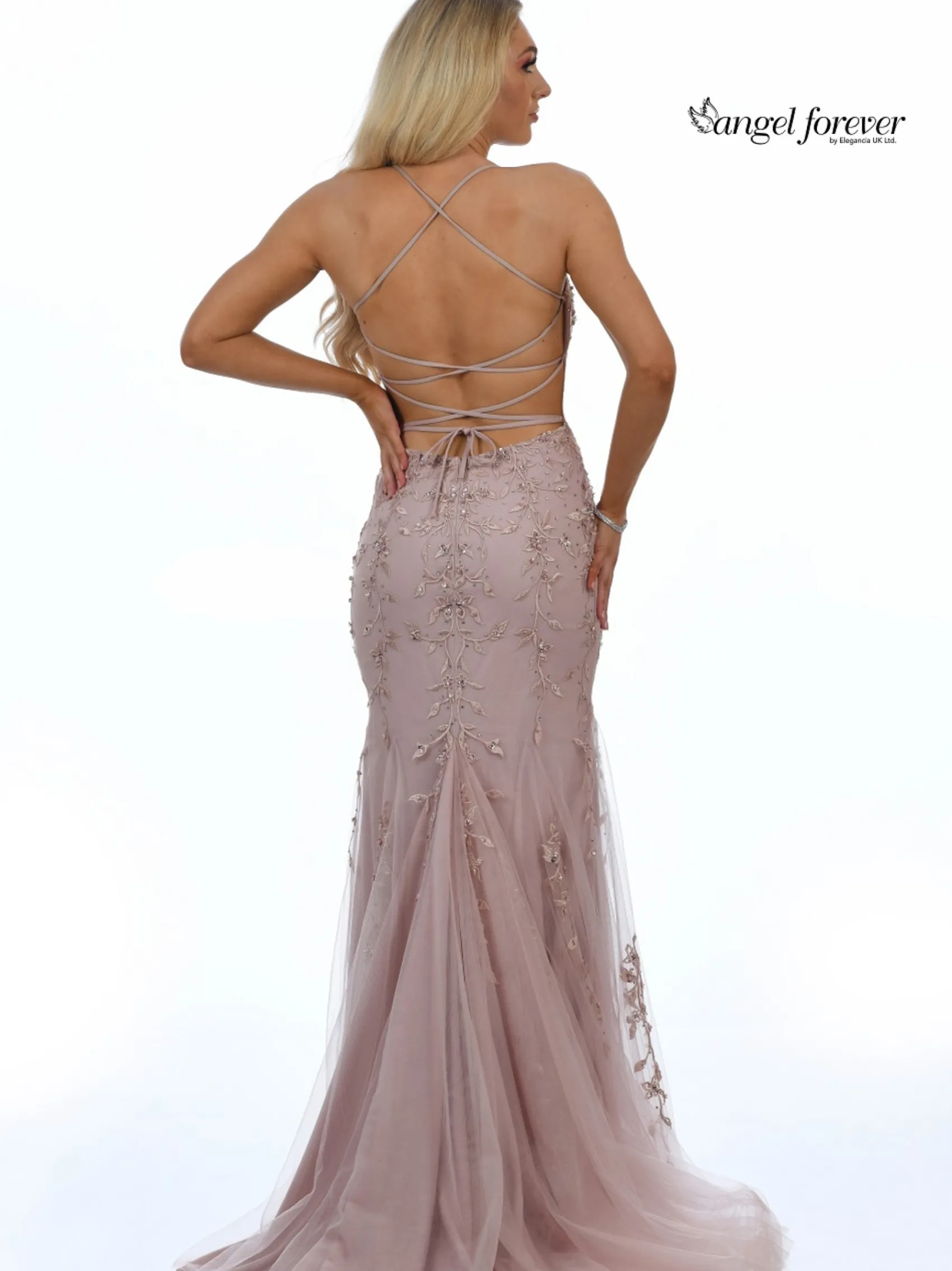 Angel Forever Perlenbesetztes rückenfreies Fishtail-Abschlussballkleid (Rose Gold)* Angel Forever Ballkleider | Rosa Ballkleider