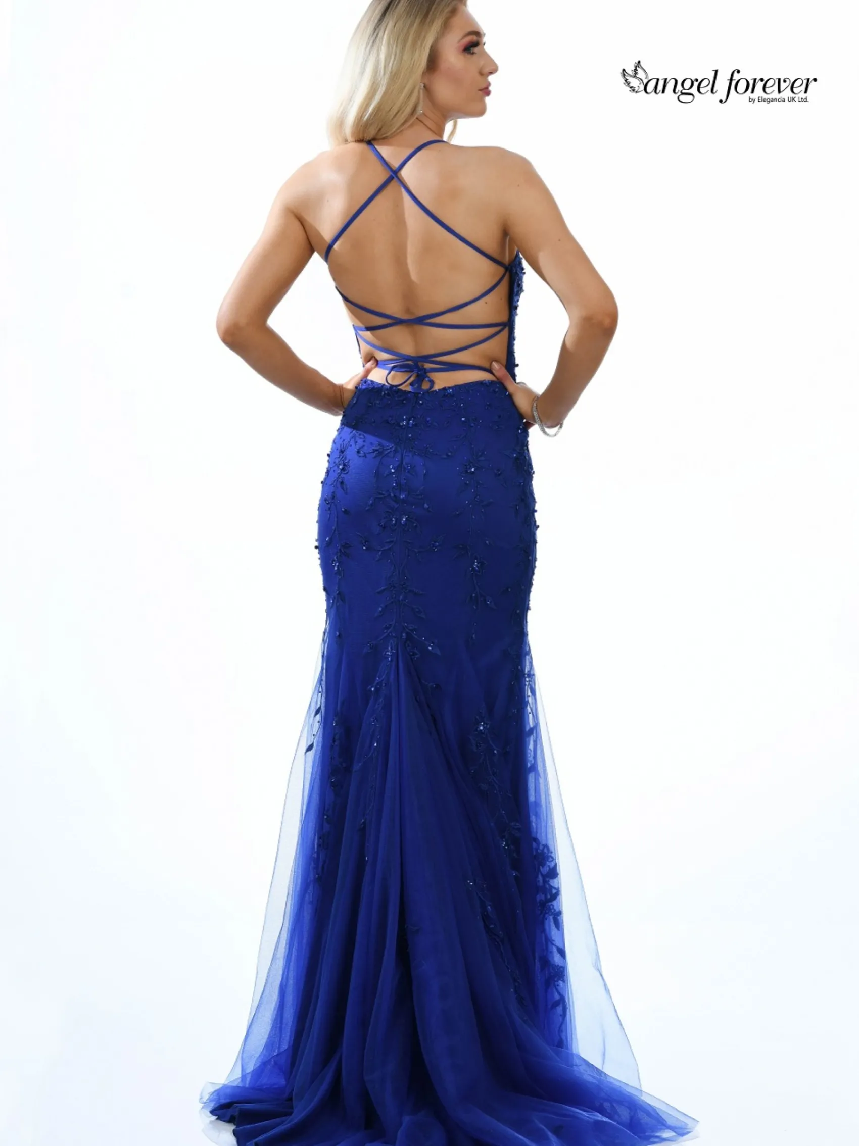 Angel Forever Perlenbesetztes rückenfreies Fishtail-Abschlussballkleid (Königsblau)* Angel Forever Ballkleider | Königsblaue Ballkleider