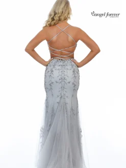 Angel Forever Perlenbesetztes rückenfreies Fishtail-Abschlussballkleid (Silber)* Angel Forever Ballkleider