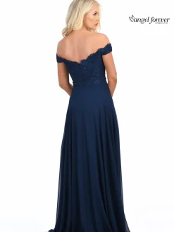 Angel Forever Schulterfreies Chiffon-Abschlussballkleid mit Spitzenmieder* Angel Forever Ballkleider | Marineblaue Ballkleider