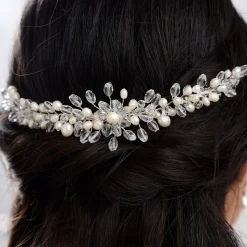 Lace & Favour Annie Kopfschmuck mit Perlen und Kristallen für die Braut* Perlen-haarschmuck | Silberne Haar-accessoires