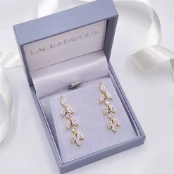 Lace & Favour Aria Gold Cubic Zirkonia Tropfen-Ohrringe* Goldener Abschlussball-schmuck | Abschlussball-ohrringe