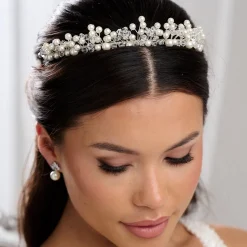 Arianna Adore Klassische Perle und Kristall Braut Tiara AR649* Perlen-haarschmuck | Silberne Haar-accessoires