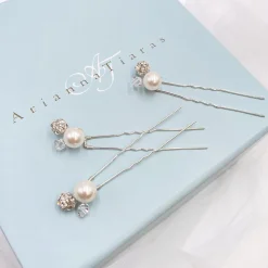 Arianna Mira 3er Set Haarnadeln mit Perlen, Kristallen und Diamanten ARP614* Geschenke Für Brautjungfern | Perlen-haarschmuck
