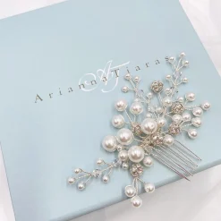 Arianna Mira Perlen- und Kristall-Haarkamm AR614* Perlen-haarschmuck | Silberne Haar-accessoires