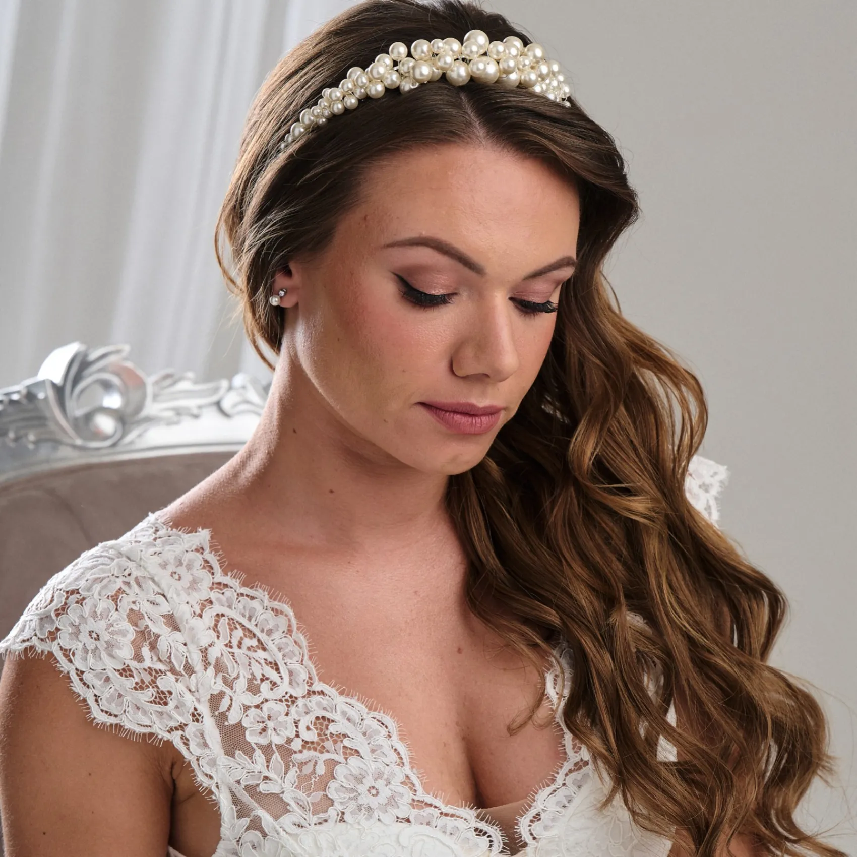 Arianna Niedrige klobige Perle Braut Tiara AR789* Perlen-haarschmuck | Silberne Haar-accessoires