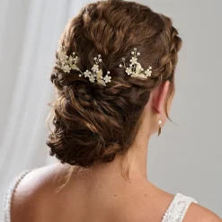 Arianna Satz von 3 Vergissmeinnicht-Blumen-Haarnadeln ARP653* Perlen-haarschmuck | Gold-haar-accessoires