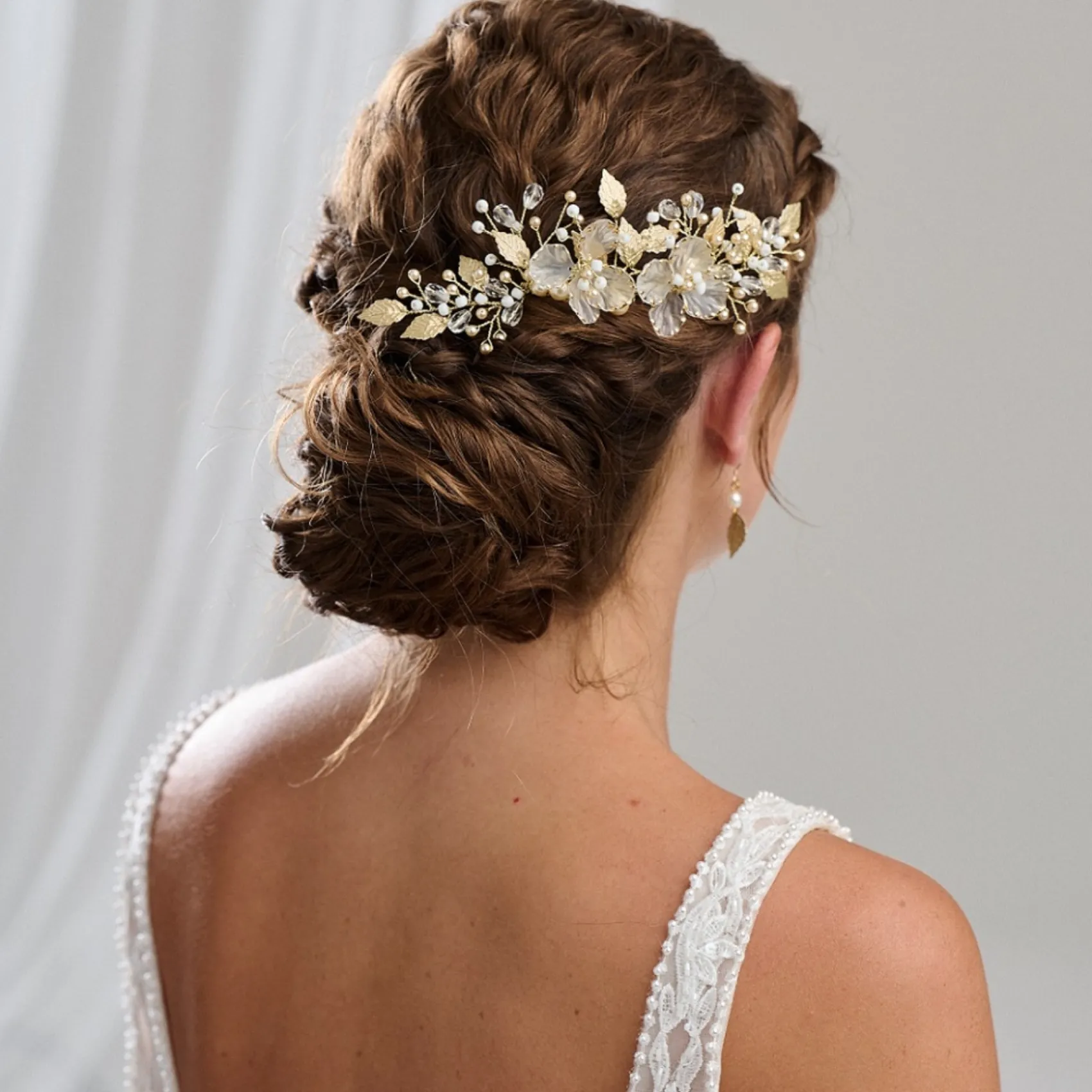 Arianna Statement Blumen und Blätter Haarkamm AR787* Perlen-haarschmuck | Gold-haar-accessoires