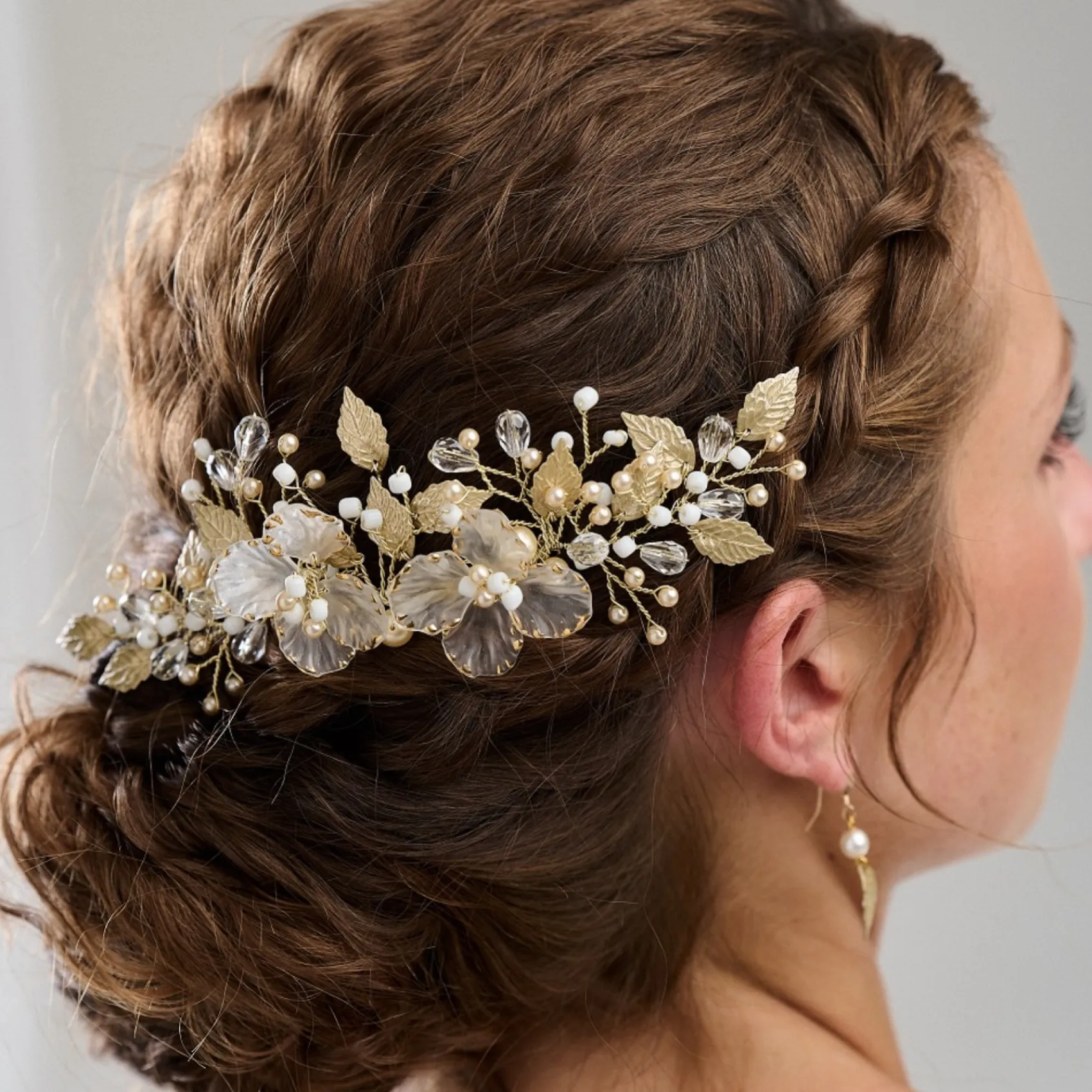 Arianna Statement Blumen und Blätter Haarkamm AR787* Perlen-haarschmuck | Gold-haar-accessoires