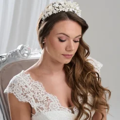 Arianna Statement-Perle und Blumen-Krone AR717* Perlen-haarschmuck | Silberne Haar-accessoires