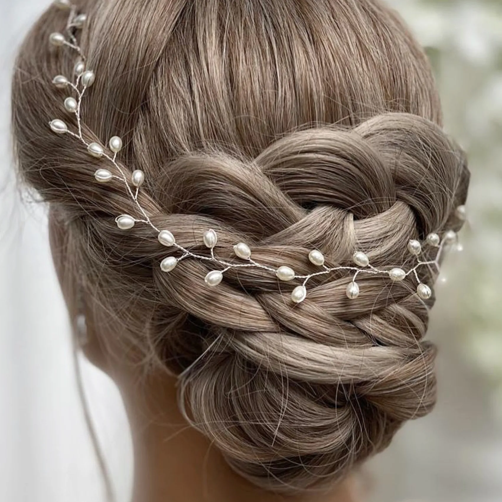 Lace & Favour Aruba lange zarte Perle Hochzeit Haarsträhne (Silber)* Perlen-haarschmuck | Silberne Haar-accessoires
