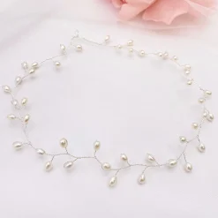 Lace & Favour Aruba lange zarte Perle Hochzeit Haarsträhne (Silber)* Perlen-haarschmuck | Silberne Haar-accessoires