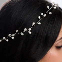 Lace & Favour Aruba lange zarte Perle Hochzeit Haarsträhne (Silber)* Perlen-haarschmuck | Silberne Haar-accessoires