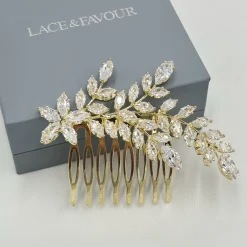 Lace & Favour Aurora Gold Crystal Spray Hochzeit Haarkamm* Abschlussball Haarspangen & Kämme | Haarschmuck Aus Kristall