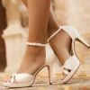 Avalia Shoes Avalia Alba Elfenbein Satin und Spitze Peep Toe Plattform Sandalen* Hochzeitsschuhe | Hochhackige Schuhe