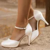 Avalia Shoes Avalia Dona Elfenbein Satin Knöchelriemen Plateau Schuhe* Hochzeitsschuhe | Hochhackige Schuhe