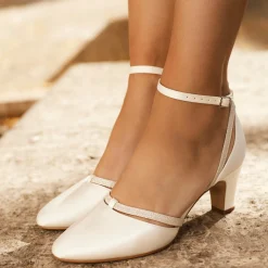 Avalia Shoes Avalia Luna Elfenbein Satin und Silber Glitter Knöchelriemen Schuhe* Hochzeitsschuhe | Schuhe Mit Niedrigem Absatz