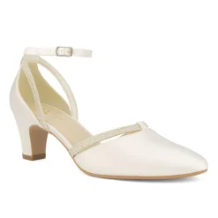 Avalia Shoes Avalia Luna Elfenbein Satin und Silber Glitter Knöchelriemen Schuhe* Hochzeitsschuhe | Schuhe Mit Niedrigem Absatz