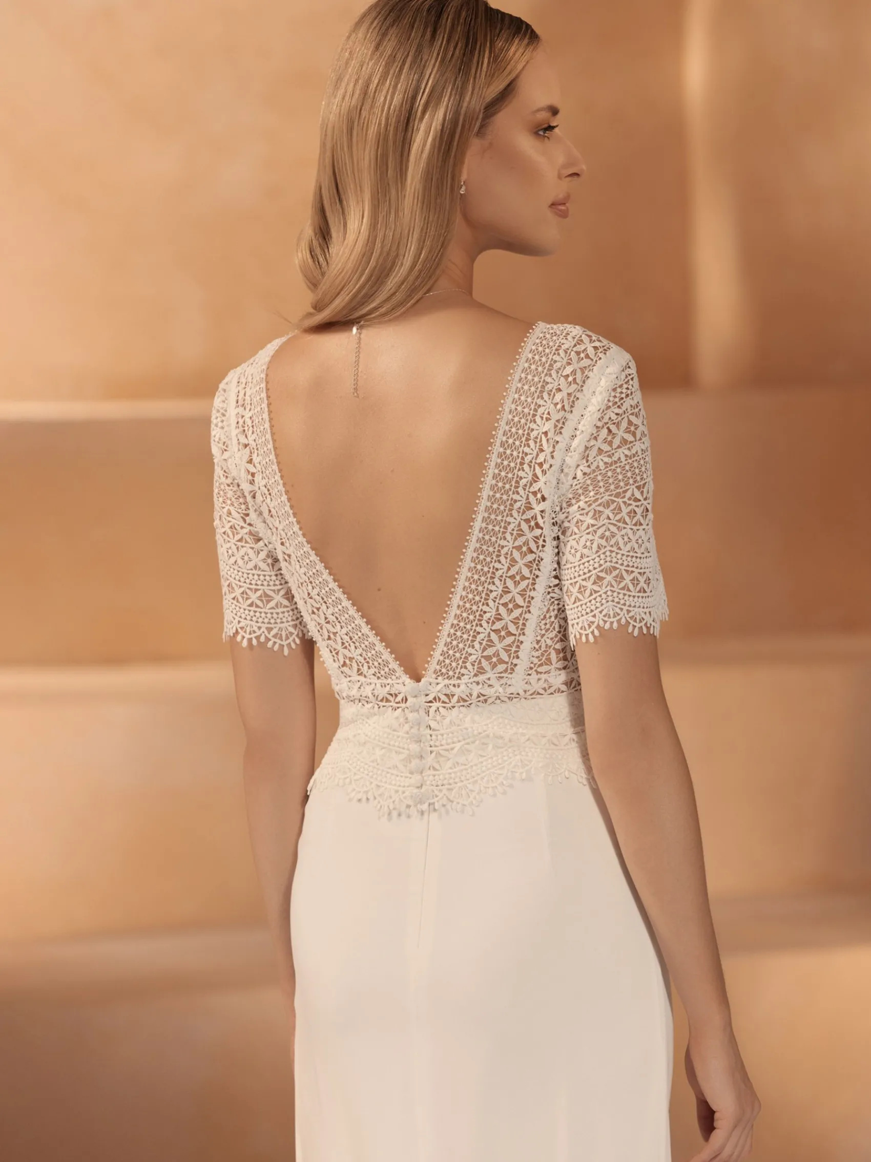 Bianco Evento Bianco Elfenbein Boho Spitze V-Ausschnitt Braut Top E443* Braut-oberteile