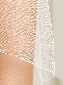Bianco Evento Bianco Elfenbein einreihig Swarovski Kristall Ellenbogen Länge Schleier mit Corded Edge S135* Einstufige Schleier | Ellenbogenlange Schleier