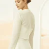 Bianco Evento Bianco Elfenbein gestrickt lange Ärmel Braut Strickjacke E317* Brautjacken & Strickjacken