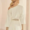 Bianco Evento Bianco Elfenbein gestrickt Ein-Schulter-Braut-Pullover E366* Brautjacken & Strickjacken