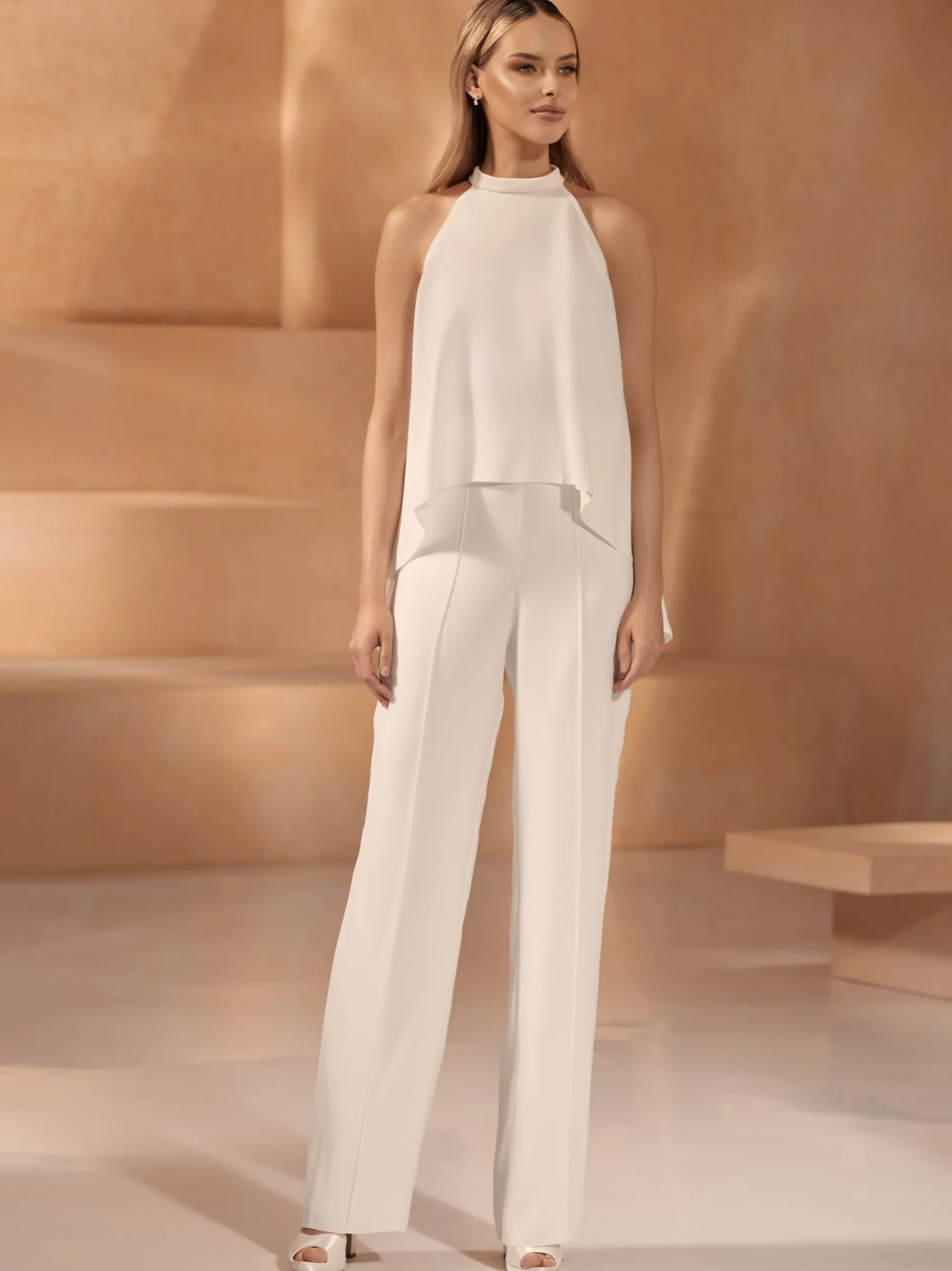 Bianco Evento Bianco Elfenbein Stretch Krepp Halter Hals Braut Top E418* Braut-oberteile