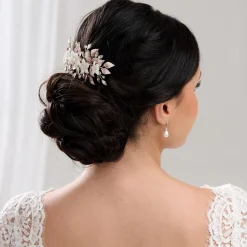 Lace & Favour Blaze Keramik Blumen und Rose Gold Leaves Haarkamm* Haarschmuck Aus Kristall | Haarschmuck In Roségold