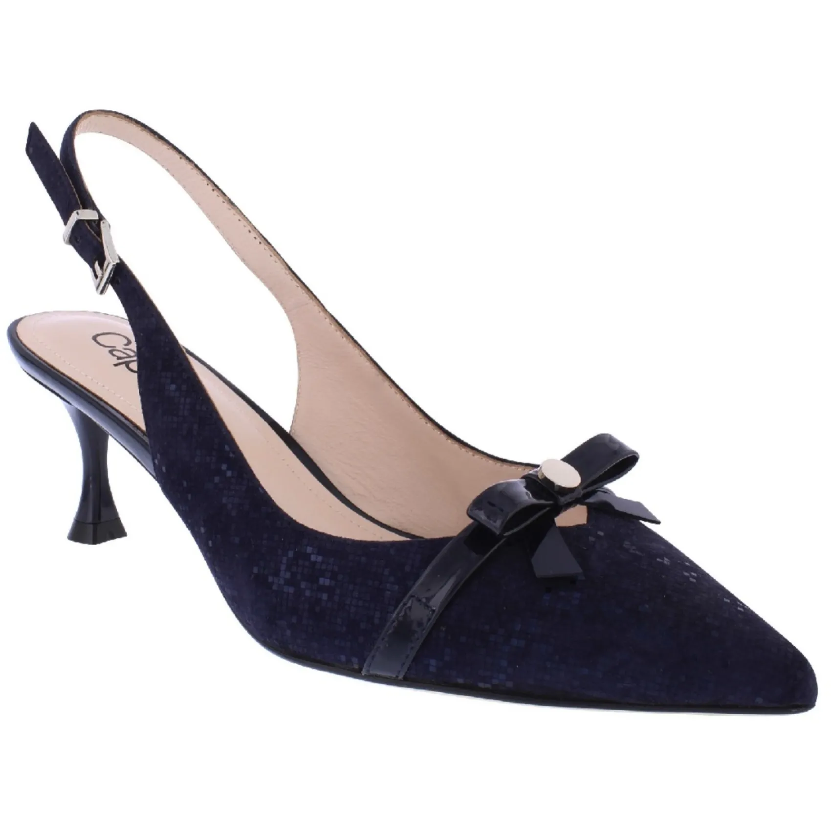 Capollini Allegra Marineblaue Nubukleder Slingback Heels mit Schleifendetail* Schuhe Für Hochzeitsgäste | Schuhe Für Die Mutter Der Braut