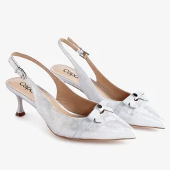 Capollini Allegra Silberne Nubukleder Slingback Heels mit Schleifendetail* Schuhe Für Hochzeitsgäste | Schuhe Für Die Mutter Der Braut