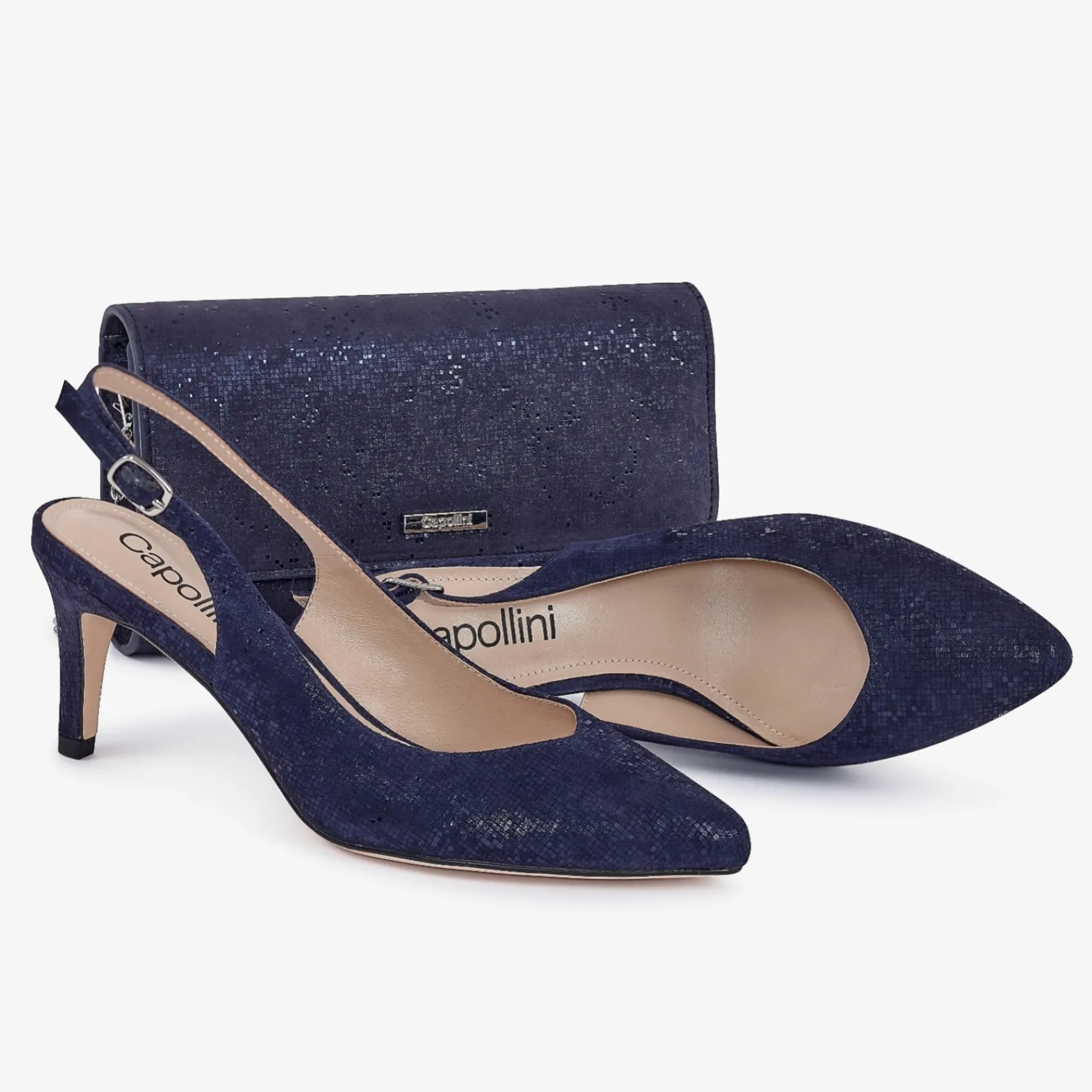 Capollini Catherine Marineblaues Nubukleder Slingbacks mit mittlerem Absatz* Schuhe Für Hochzeitsgäste | Schuhe Für Die Mutter Der Braut
