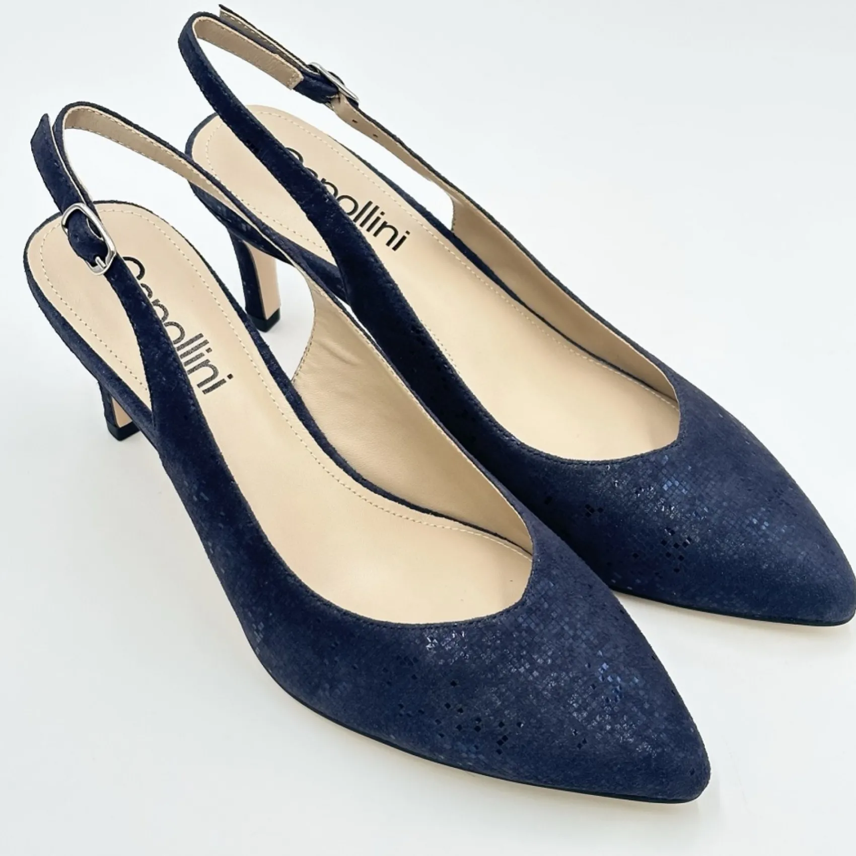 Capollini Catherine Marineblaues Nubukleder Slingbacks mit mittlerem Absatz* Schuhe Für Hochzeitsgäste | Schuhe Für Die Mutter Der Braut
