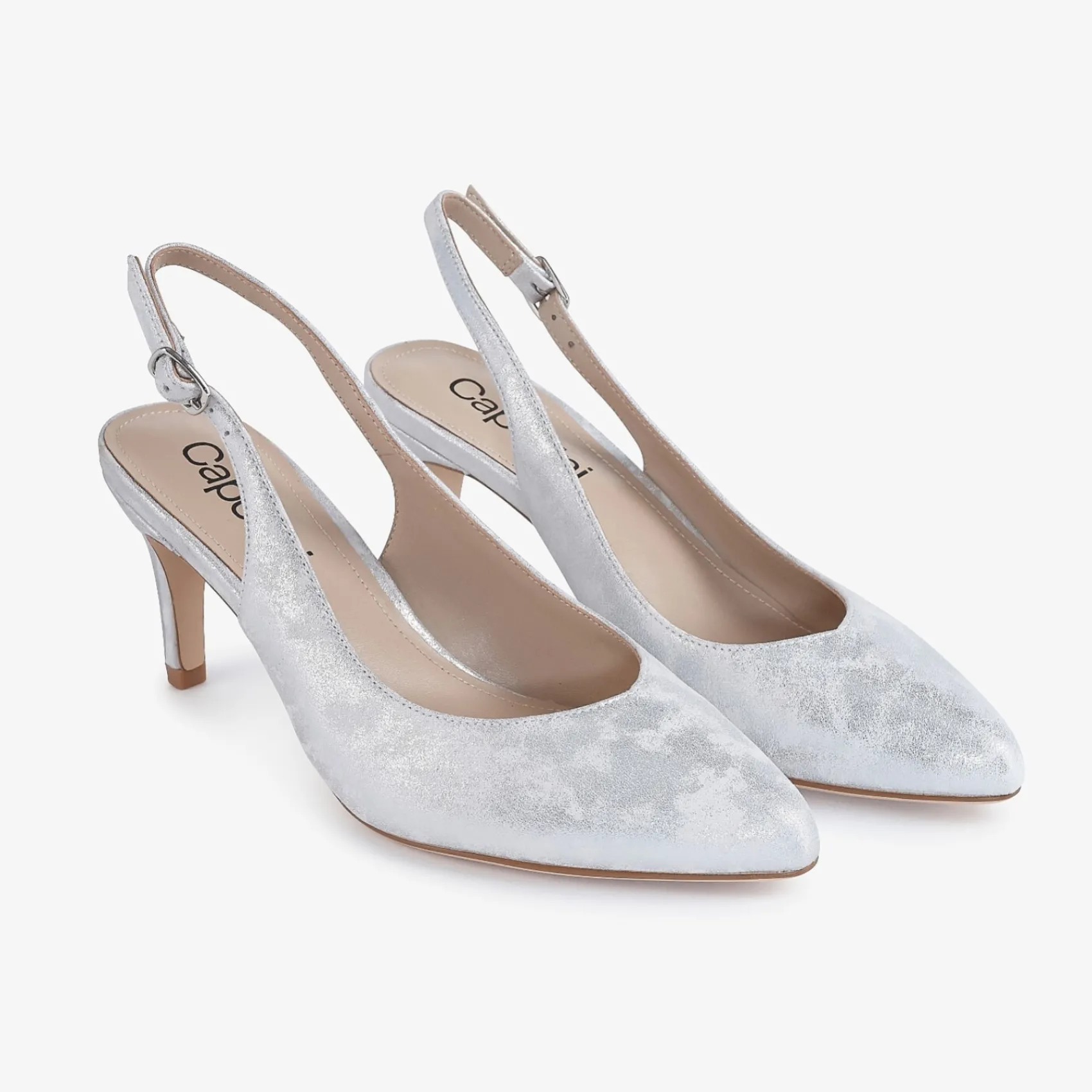 Capollini Catherine Silberne Nubukleder Slingbacks mit mittlerem Absatz* Schuhe Für Hochzeitsgäste | Schuhe Für Die Mutter Der Braut