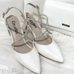 Capollini Charlotte Creme Leder Diamante Kreuzriemen Slingbacks* Party-schuhe | Schuhe Für Hochzeitsgäste