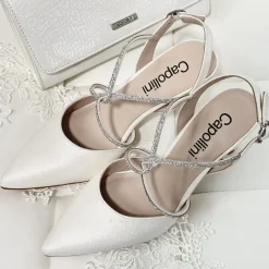Capollini Charlotte Creme Leder Diamante Kreuzriemen Slingbacks* Party-schuhe | Schuhe Für Hochzeitsgäste