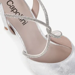 Capollini Charlotte Silberne Leder Diamanten Kreuzriemen Slingbacks* Party-schuhe | Schuhe Für Hochzeitsgäste