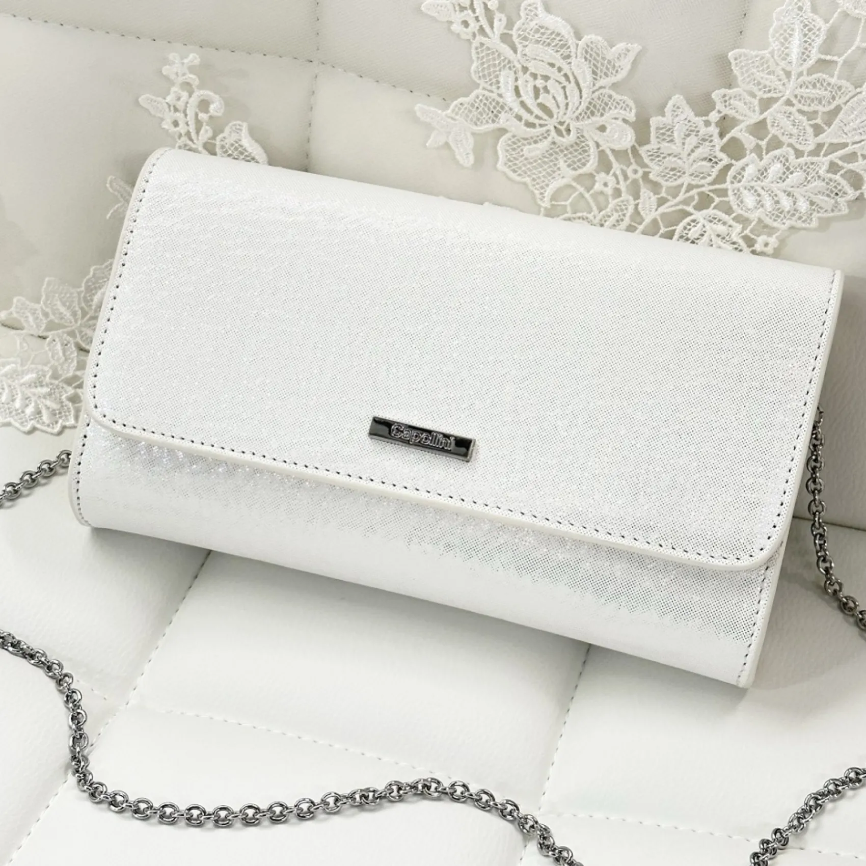 Capollini Clutch-Tasche aus cremefarbenem Nubukleder* Hochzeitsgäste-taschen | Anlass Handtaschen
