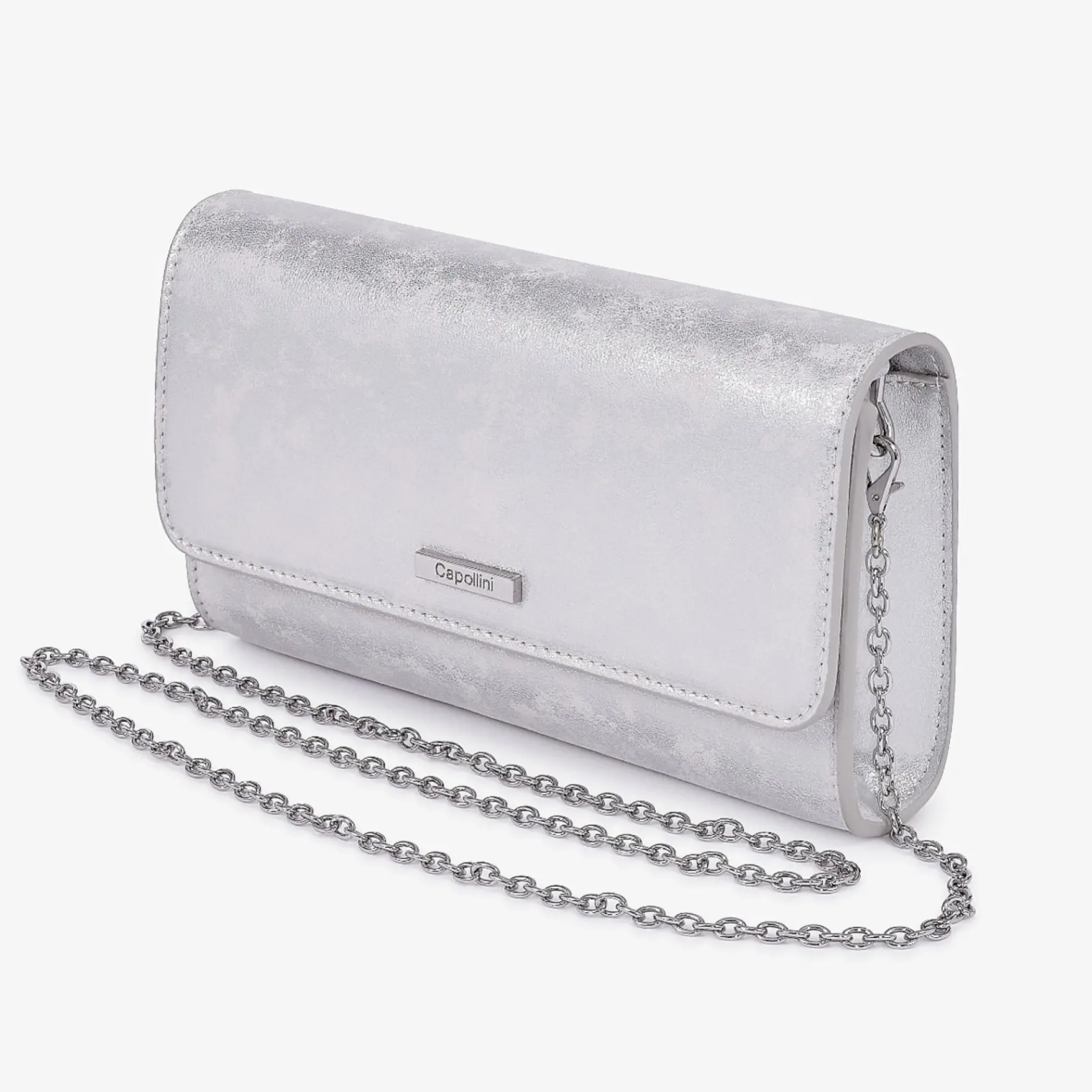 Capollini Clutch-Tasche aus silbernem Nubukleder* Hochzeitsgäste-taschen | Anlass Handtaschen