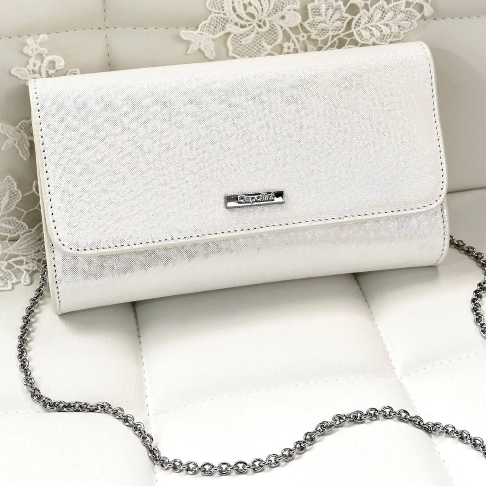 Capollini Clutch-Tasche aus cremefarbenem Nubukleder* Hochzeitsgäste-taschen | Anlass Handtaschen